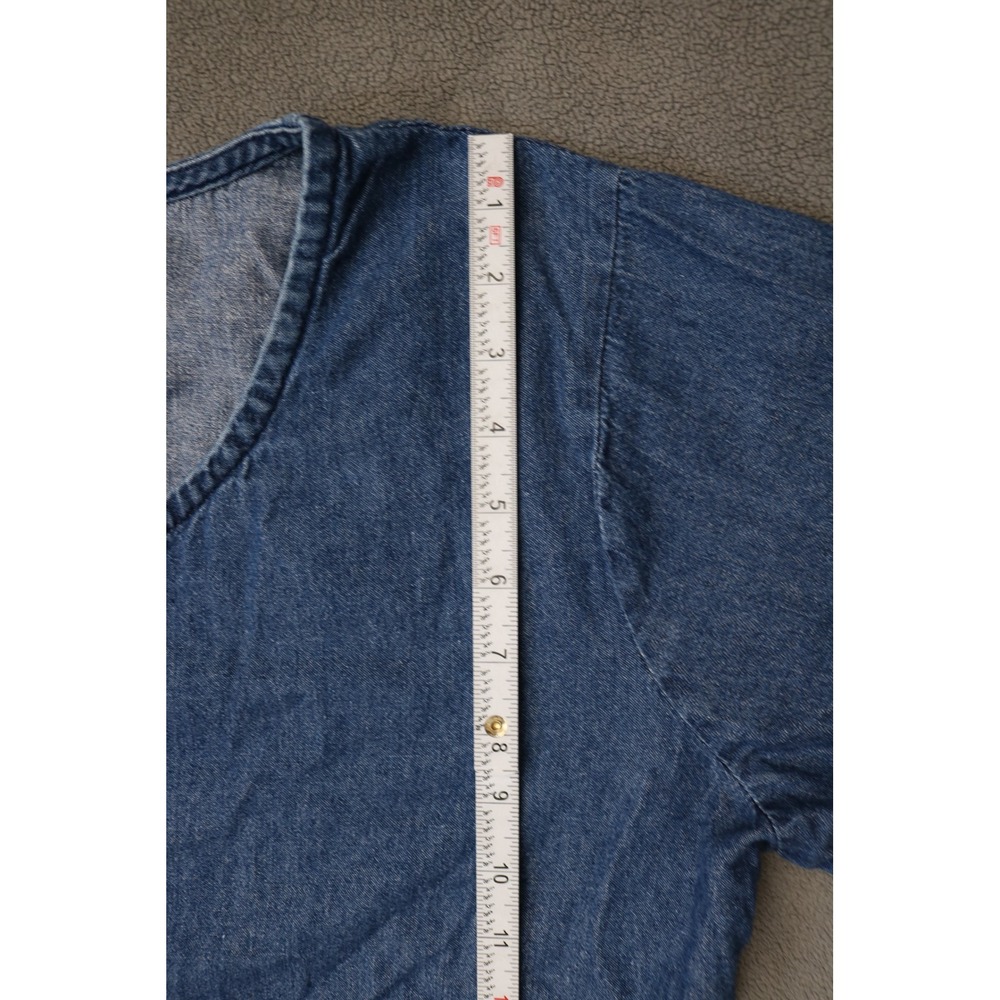 Vintage AMERICAN SWEETHEART Denim Midi Dress Women Large Blue Pocket Buttons 90s - Picture 7 of 15